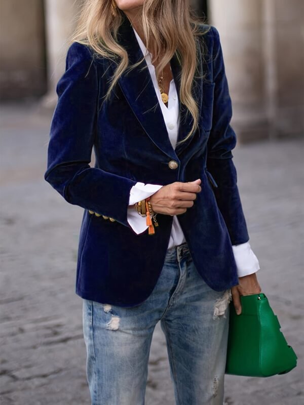 Addison - Velvet Blazer with Gold Button Accents Timeless Luxury with a Modern Edge - Image 4