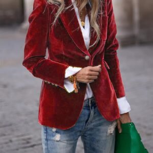 Addison - Velvet Blazer with Gold Button Accents Timeless Luxury with a Modern Edge