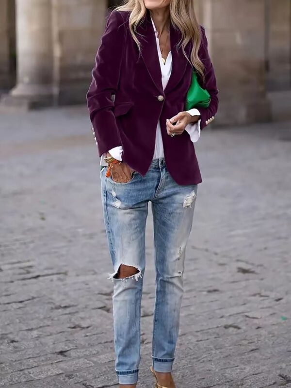 Addison - Velvet Blazer with Gold Button Accents Timeless Luxury with a Modern Edge - Image 9