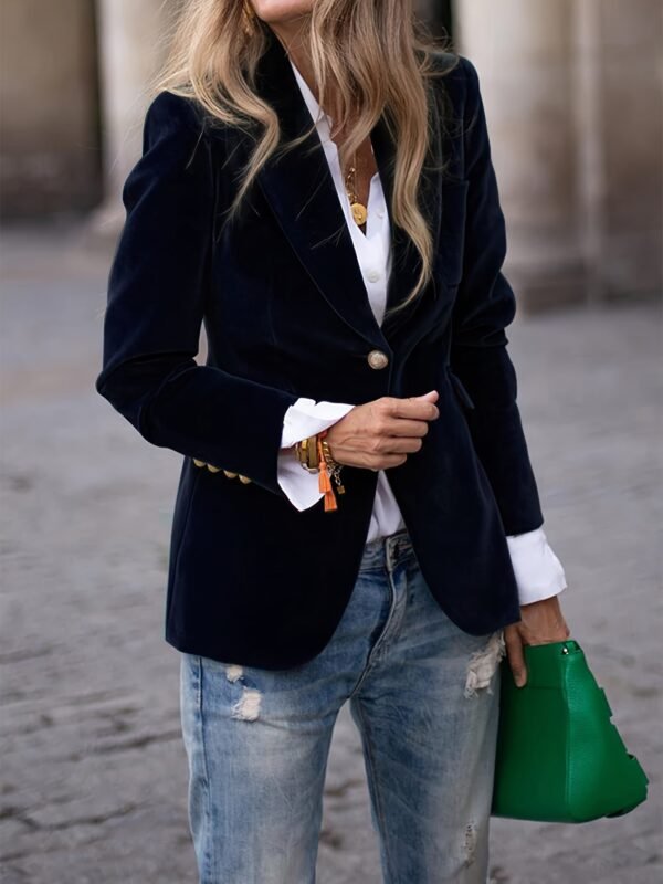 Addison - Velvet Blazer with Gold Button Accents Timeless Luxury with a Modern Edge - Image 3